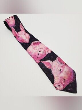 Ralph Marlin Men's Neck Tie Pink Pig Pattern 55x3.25" Polyester